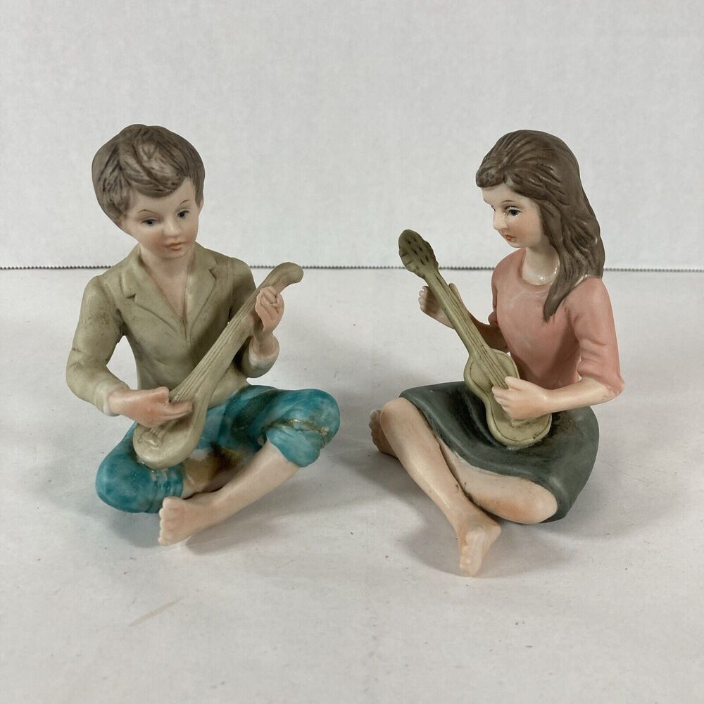 Ardalt Lenwile Boy And Girl Pair Sitting Playing Instruments Banjo Guitar Japan - Picture 6 of 10